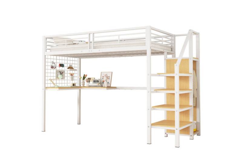Yorbay Hochbett mit Tisch und Kleiderschrank Ideal für Kinder und Jugendliche, Weiß+Natur, 90x200cm von Yorbay