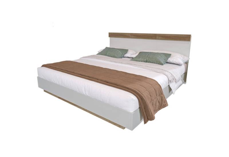 Yorbay Holzbett Weiß Doppelbett aus Bettgestell &Lattenrost Set mit Kopfteil, 205Lx164Bx90.5H cm Schwebebett in Eiche Sonoma (Ohne Matratze) von Yorbay