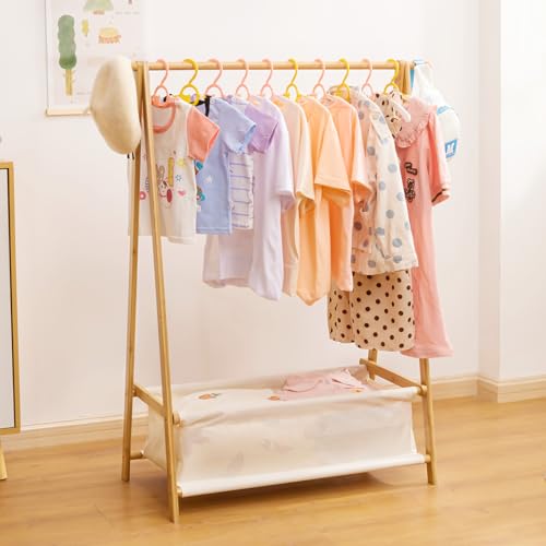 Yorbay Kinder Kleiderständer Bambus Garderobenständer mit Aufbewahrungskiste, Kindergarderobe mit Kleiderstange, für Baby- & Kleinkinderzimmer, Mädchen & Jungs (Natur) von Yorbay
