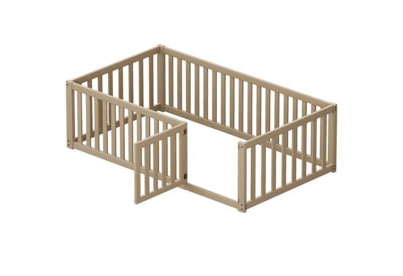 Yorbay Kinderbett (90x200 mit Zaun und Tür, Rausfallschutz), Robuster Holzboden-Bettrahmen von Yorbay