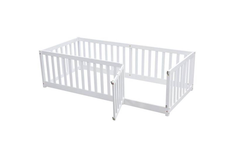 Yorbay Kinderbett (90x200 mit Zaun und Tür, Rausfallschutz), Robuster Holzboden-Bettrahmen von Yorbay