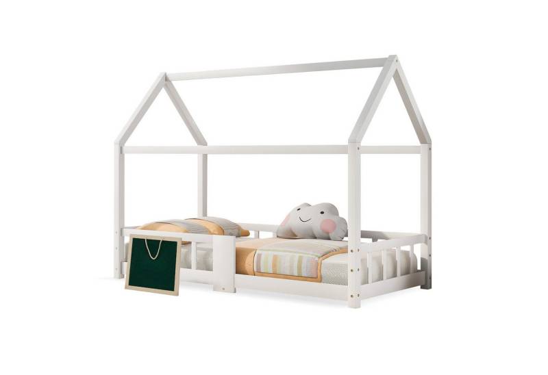 Yorbay Kinderbett Hausbett 90x200 cm (mit Schreibtischtafel & 4-Seiten-Schutz), Kiefernholz-Kinderbett mit Lattenrost von Yorbay