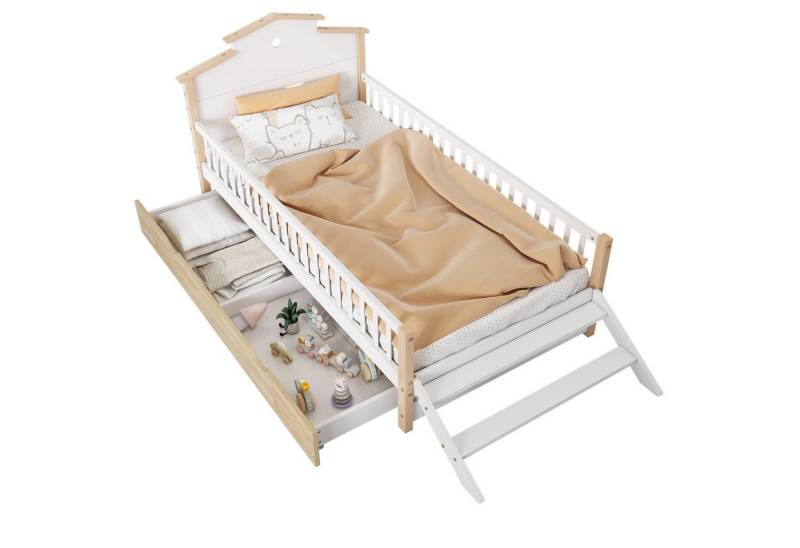 Yorbay Kinderbett mit Schubladen und Seitenleiter, 90x200 cm (Dachdesign, Rausfallschutz) von Yorbay