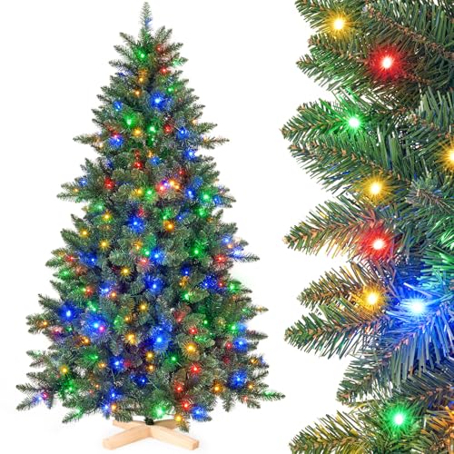 Yorbay Künstlicher Weihnachtsbaum mit Beleuchtung LED mit Holzständer für Weihnachten-Dekoration (210cm) von Yorbay