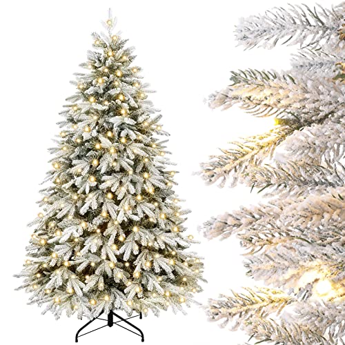 Yorbay Künstlicher Weihnachtsbaum mit Beleuchtung Weiß Schneeflocken LED Tannenbaum für Weihnachten-Dekoration, aus PE und PVC, 180cm von Yorbay