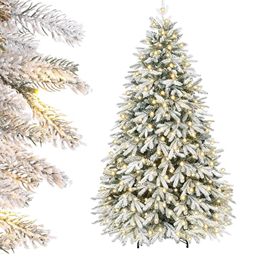 Yorbay Künstlicher Weihnachtsbaum mit Beleuchtung Weiß Schneeflocken LED Tannenbaum für Weihnachten-Dekoration, aus PE und PVC, 210cm von Yorbay