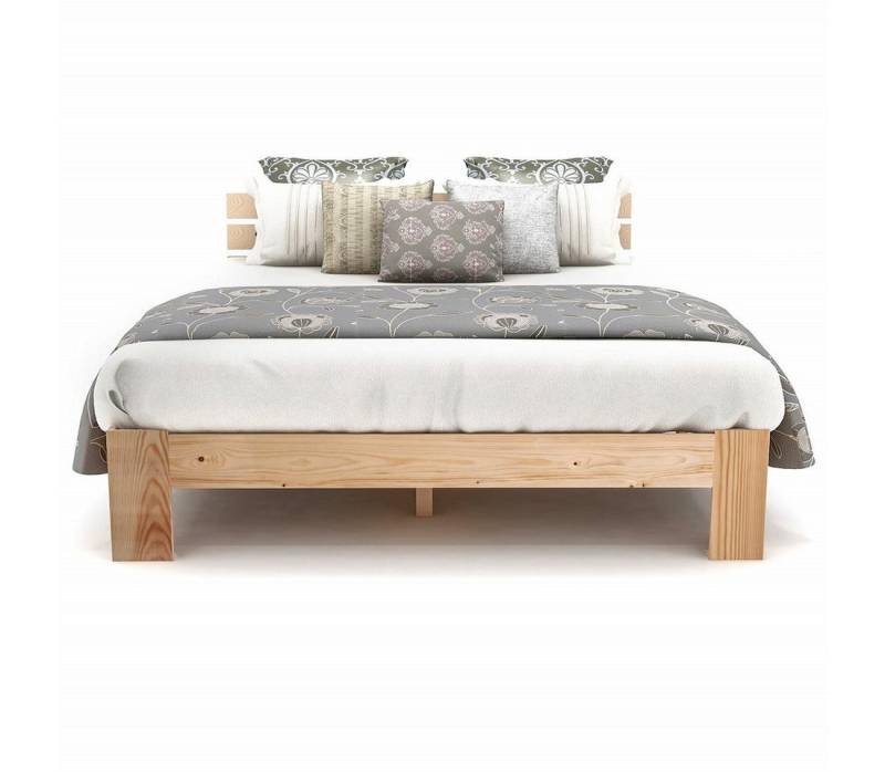 Yorbay Massivholzbett Holzbett Doppelbett 200 x 140 cm Massiv Doppelbett, aus Bettgestell mit Kopfteil und Lattenros von Yorbay