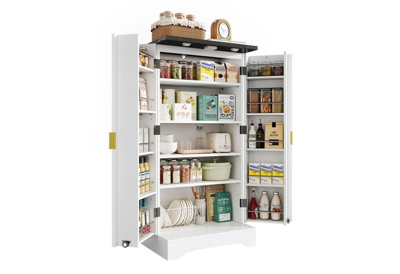 Yorbay Mehrzweckschrank mit LED-Beleuchtung & verstellbaren Regalen (120x60,5x40 cm) Küchenschrank Vorratschrank mit Türablagen von Yorbay