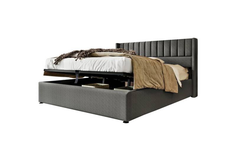 Yorbay Polsterbett Hydraulisches Polster-Doppelbett Stauraumbett mit Stauraum, 160x200cm, Holzlattenrost & Metallrahmen, Bezug aus Leinen von Yorbay