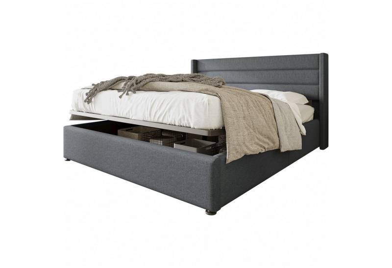 Yorbay Polsterbett Stauraumbett Polsterbett Hydraulisch Doppelbett 140x200 cm, Holzlattenrost, Bett mit Lattenrost aus Metallrahmen, Leinenbezug von Yorbay
