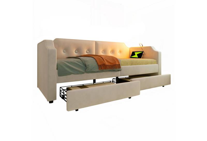 Yorbay Schlafsofa Sofabett 90x200cm mit USB Type C Ladefunktion und 2 Schubladen von Yorbay