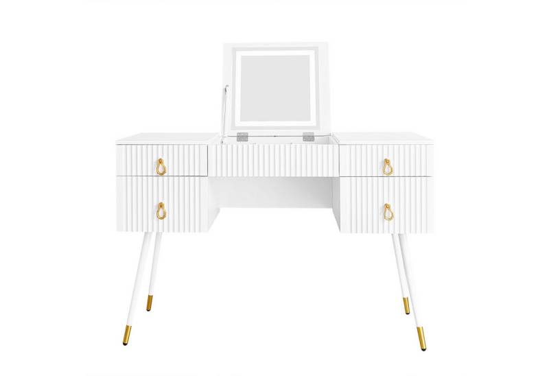 Yorbay Schminktisch Weiß mit einstellbarem LED-Spiegel klappbar, 4 Schubladen Stauräum, Multikfunktional Nachttisch mit großer Kapazität B120xH80xT45 cm von Yorbay