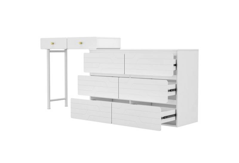 Yorbay Schminktisch mit großem Stauraum ausziehbare Seitenschränke, 3 Ebenen, 6 Schubladen (ausziehbar), Tisch für Makeup mit Aufbewahrungsschrank 180*40*85cm, Weiß von Yorbay