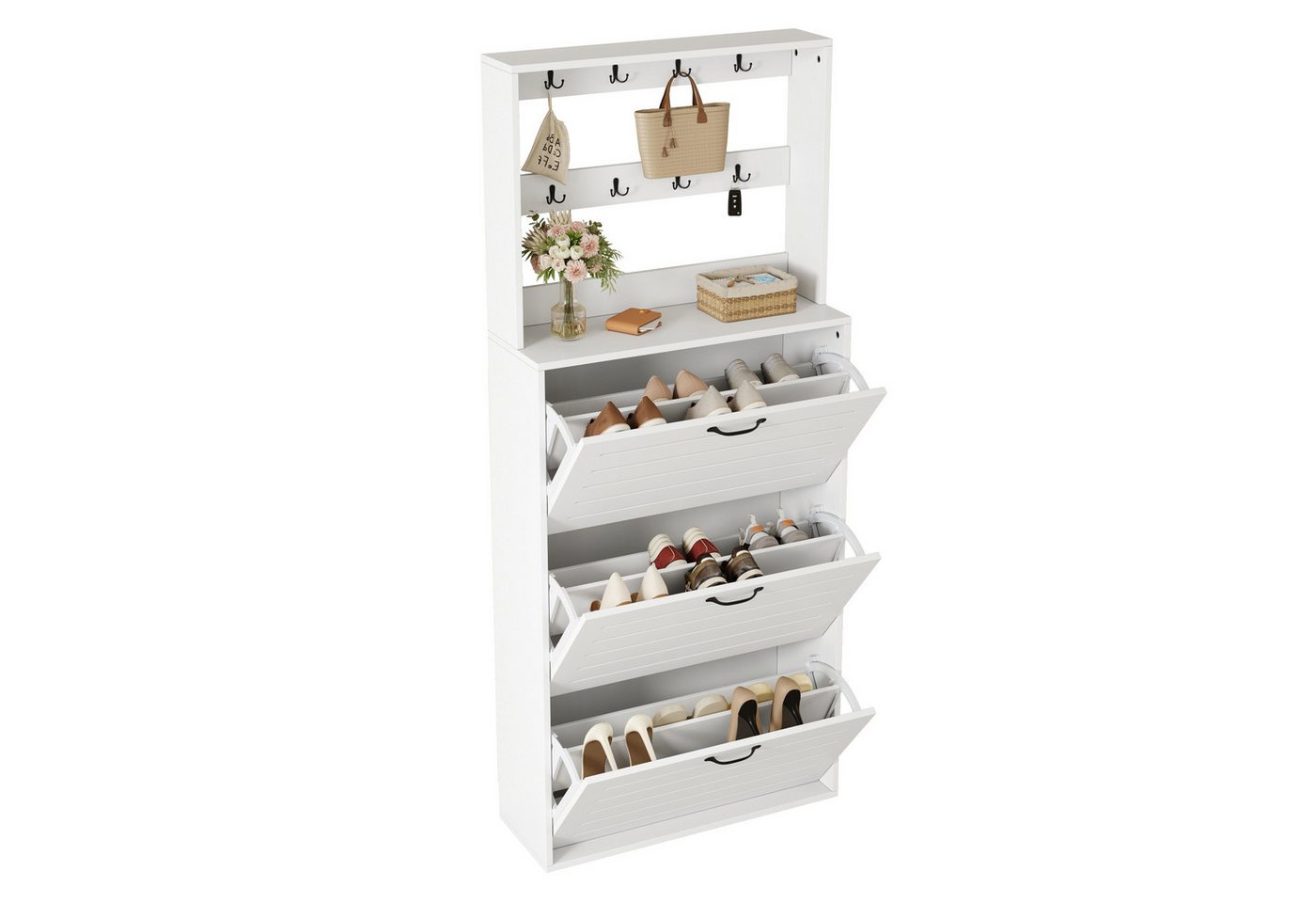 Yorbay Schuhschrank Schuhregal mit 3 Schuhregalen & 8 Haken, 70x25x165 cm von Yorbay