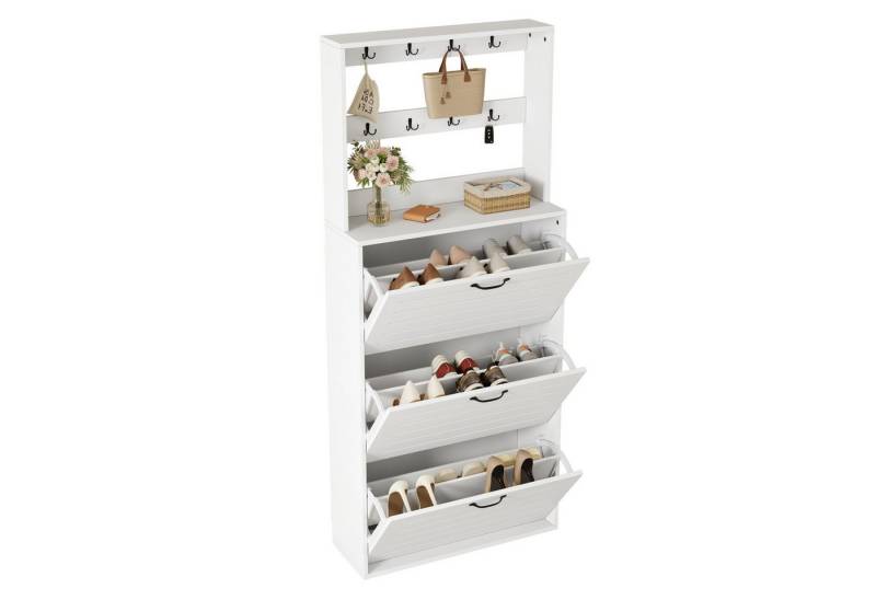 Yorbay Schuhschrank Schuhregal mit 3 Schuhregalen & 8 Haken, 70x25x165 cm von Yorbay