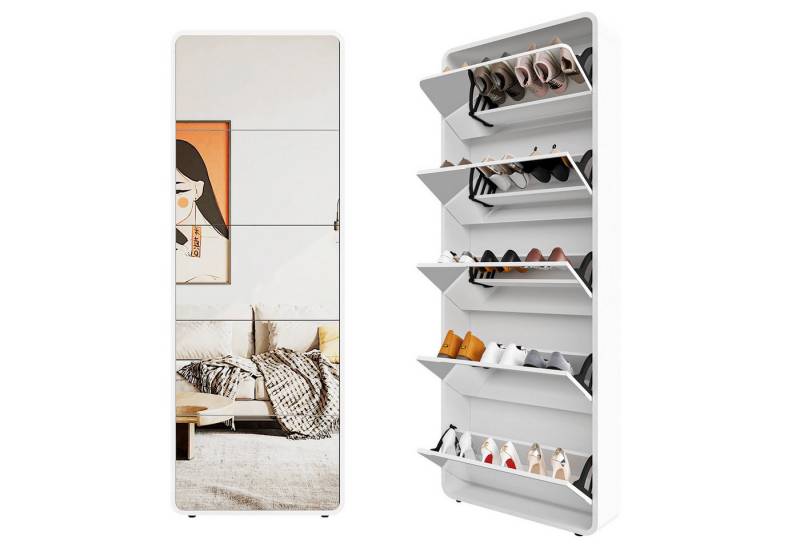 Yorbay Schuhschrank Schuhschrank Weiß mit Spiegel Schuhkipper Schuhregal Schließfächer Spiegel Schuhkarton mit 5 Kipp-Schubladen und Bogen-Design,63x19x176cm Yorbay Schuhschrank Schuhschrank Weiß mit Spiegel Schuhkipper Schuhregal Schließfächer Spiegel Schuhkarton mit 5 Kipp-Schubladen und Bogen-Design,63x19x176cm von Yorbay