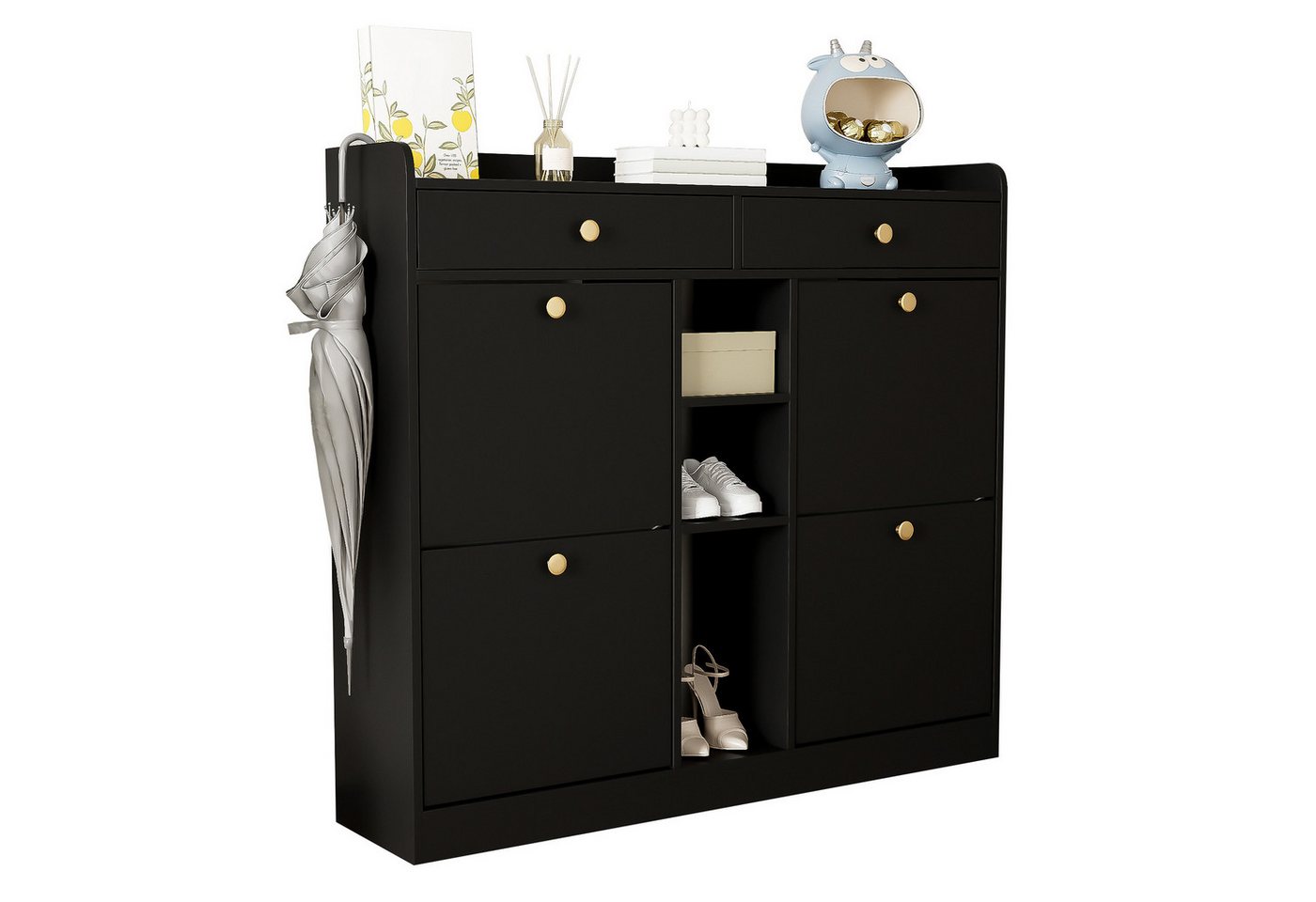 Yorbay Schuhschrank mit 4 Klapptüren & 2 Schubladen Schuhregal, 110x26x100 cm von Yorbay