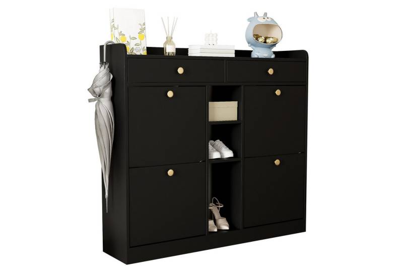 Yorbay Schuhschrank mit 4 Klapptüren & 2 Schubladen Schuhregal, 110x26x100 cm von Yorbay