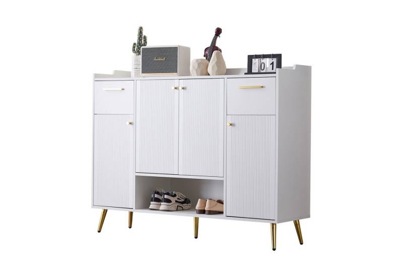 Yorbay Schuhschrank mit 4 Türen, 2 Schubladen, 5 Metallfüße, 130x37x100cm (Aufbewahrungsschrank mit verstellbaren Regalen, Metallgriffen) Schuhregal Kommode für Eingangsbereiche, Flure, Wohnzimmer von Yorbay