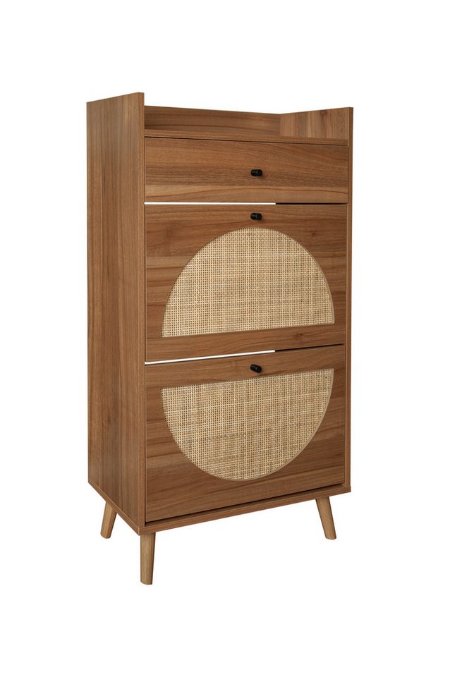Yorbay Schuhschrank mit Rattan-Optik (Austauschbare Halbrunde Türen, 2 Schubfächer) von Yorbay