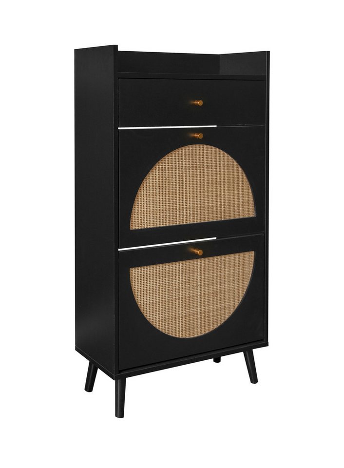 Yorbay Schuhschrank mit Rattan-Optik (Austauschbare Halbrunde Türen, 2 Schubfächer) von Yorbay