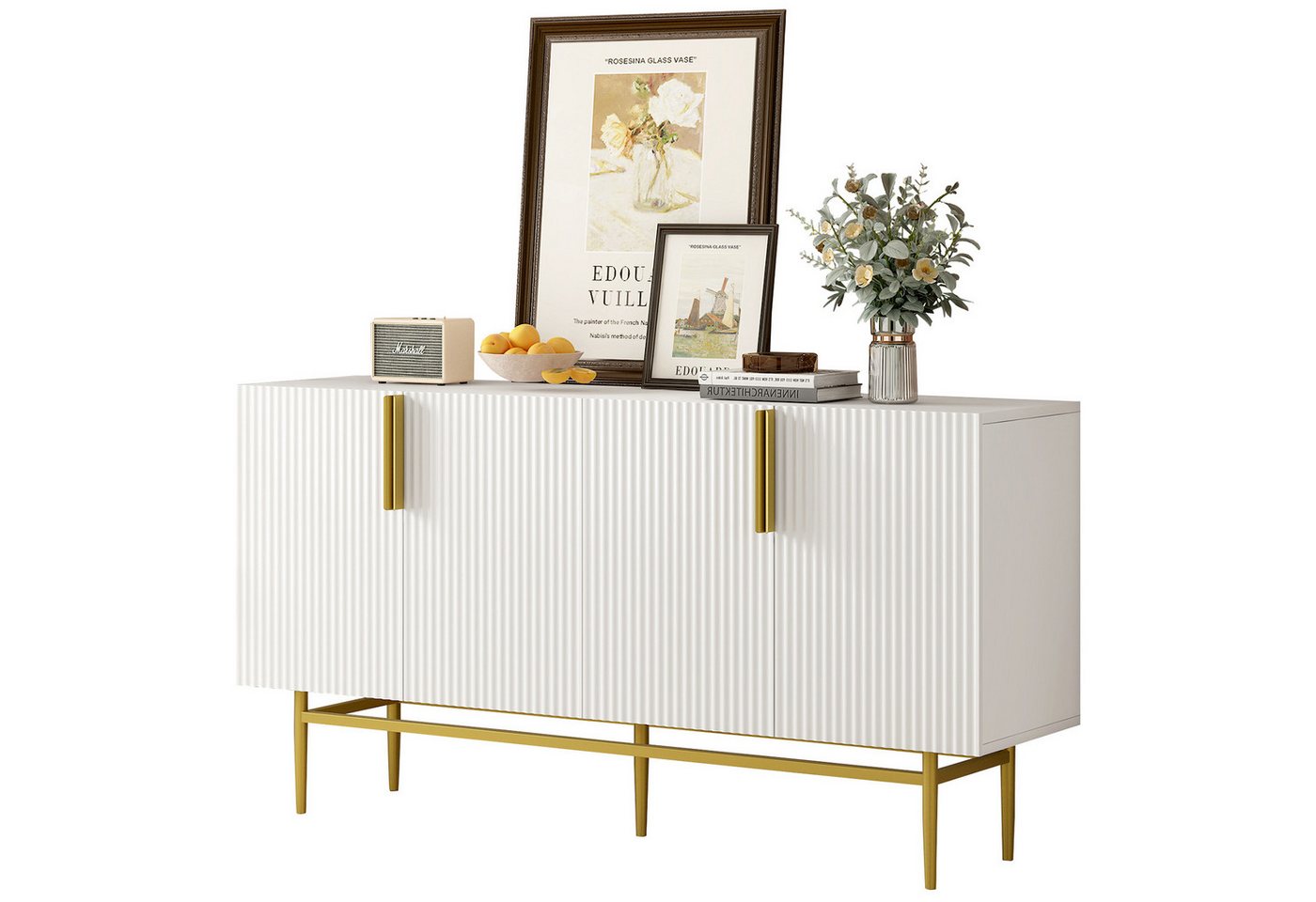 Yorbay Sideboard Beistellschrank mit 4 Türen, goldfarbener Metallgriff,Buffetschrank, für Esszimmer, Wohnzimmer, Schlafzimmer, Flur von Yorbay