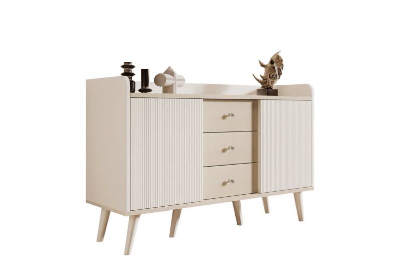 Yorbay Sideboard mit 3 Schubladen & Schiebetüren (117,5 x 39,5 x 79 cm), Moderne Holzfarbe-Sideboard mit metallenen Griffen von Yorbay