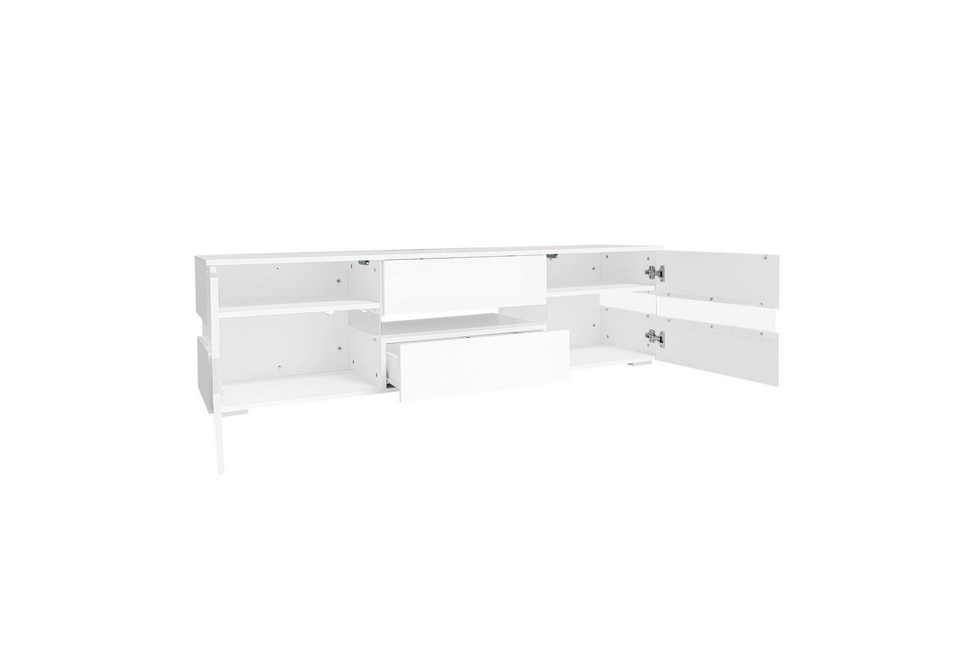 Yorbay TV-Schrank Modern Weiß mit LED-Beleuchtung für 70-Zoll-Fernseher Hochglanz-TV-Ständer mit 2Türen, 1Schublade, offenes Fach,160x39x45cm von Yorbay