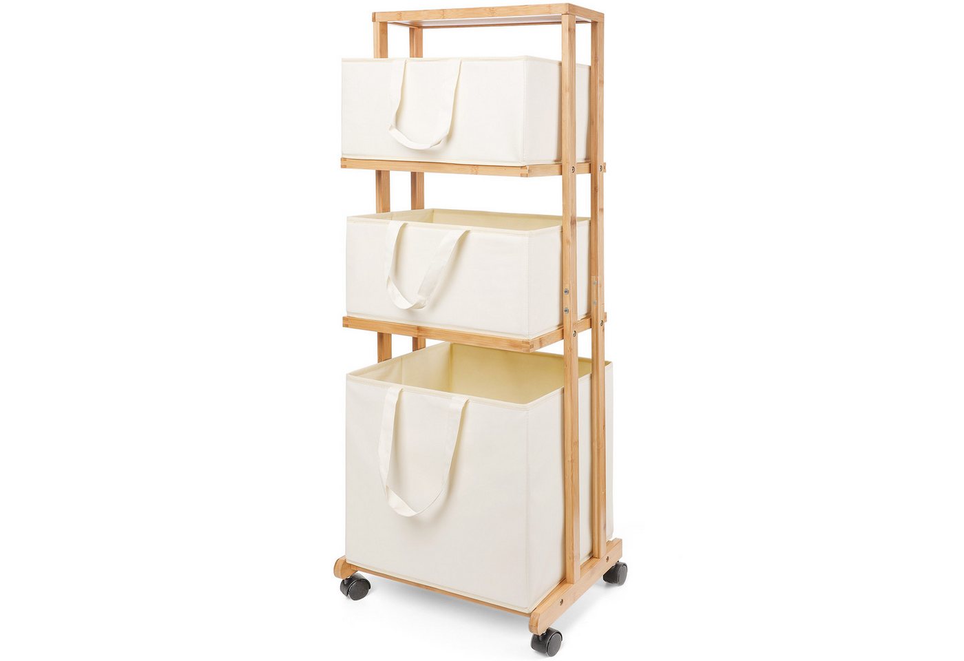 Yorbay Wäschekorb Wäschesammler aus Bambus 50kg belastbar, 115x36x45.5cm (Mit Rollen, mit 4 Ebenen, mit 3 abnehmbaren Aufbewahrungskörben), Badregal Wäschewagen Wäschebehälter für Badezimmer, Waschküche von Yorbay