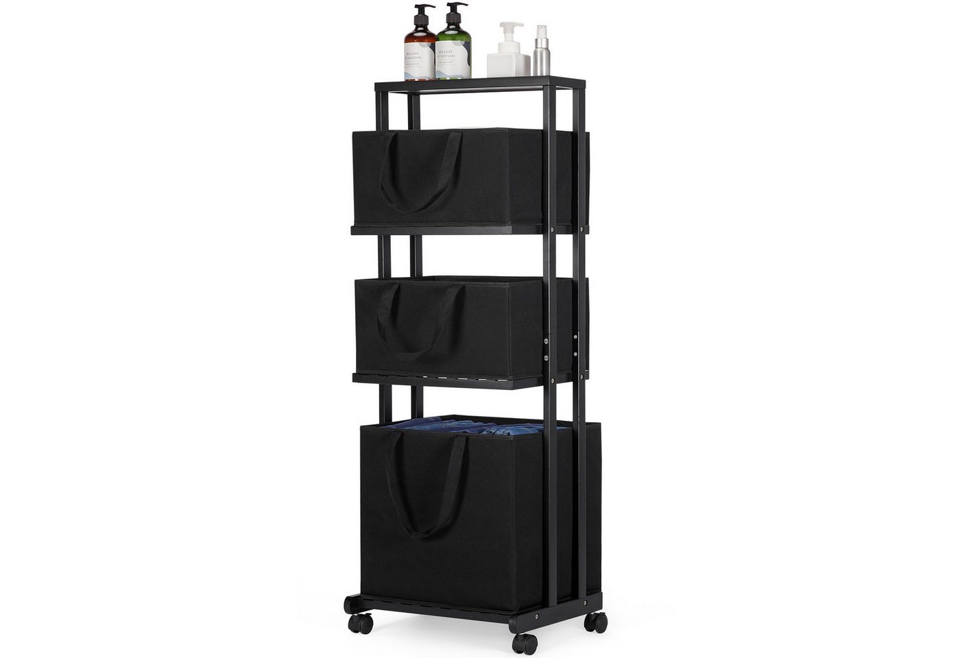 Yorbay Wäschekorb Wäschesammler aus Bambus 50kg belastbar, 115x36x45.5cm (Mit Rollen, mit 4 Ebenen, mit 3 abnehmbaren Aufbewahrungskörben), Badregal Wäschewagen Wäschebehälter für Badezimmer, Waschküche von Yorbay