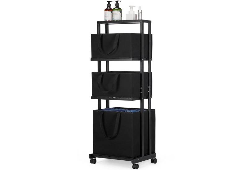 Yorbay Wäschekorb Wäschesammler aus Bambus 50kg belastbar, 115x36x45.5cm (Mit Rollen, mit 4 Ebenen, mit 3 abnehmbaren Aufbewahrungskörben), Badregal Wäschewagen Wäschebehälter für Badezimmer, Waschküche von Yorbay