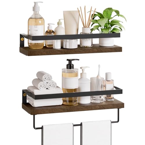Yorbay Wandregal Holz 2er Set mit Handtuchhalter, Hängeregal Regalbrett Holz, Regal Hängend für Küche, Badezimmer, Waschküche, Wohnzimmer, Braun von Yorbay