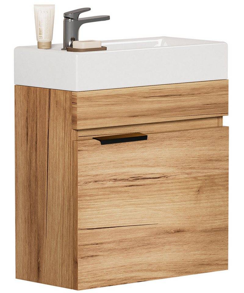 Yorbay Waschtisch Badmöbel Set mit Keramikbecken (Breite 41cm), Kompakter Unterschrank mit Waschbecken, Ideal für kleine Badezimmer von Yorbay