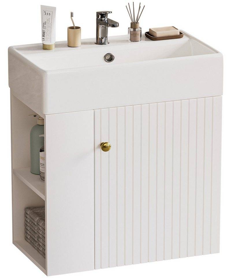 Yorbay Waschtisch Badmöbel Waschtischunterschrank (Breite 55 cm, Badschrank mit Waschbecken), Waschbecken mit Waschtisch für kleine Badezimmer von Yorbay