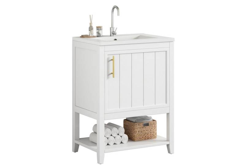 Yorbay Waschtisch Waschtischunterschrank 60 cm (mit Keramikwaschbecken und Ablage, Bodenständig), Badmöbel für Badezimmer von Yorbay