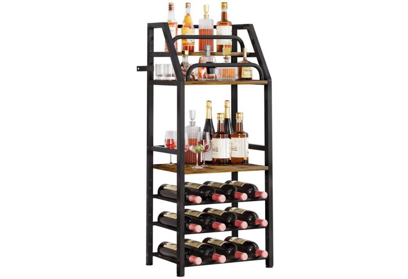 Yorbay Weinregal aus Holz &Metal,Weinregal Stehend mit Flaschenablage, 6-stufiges, Barregal für Whisky und Spirituosen, zur Präsentation von Yorbay