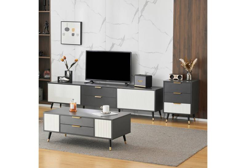 Yorbay Wohnzimmer-Set Elegantes Grau-Weiß Möbelanzug (TV-Ständer+Beistelltisch+Couchtisch), Möbel Set für neue Wohnung von Yorbay