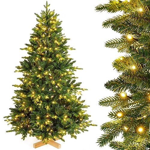 Yorbay künstlicher Weihnachtsbaum Nordmanntanne mit Beleuchtung LED Tannenbaum mit Holzständer für Weihnachten-Dekoration, aus PE und PVC, Mehrweg (150cm) von Yorbay