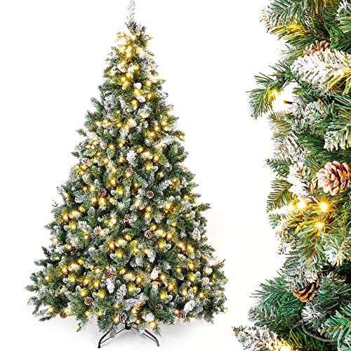 Yorbay künstlicher Weihnachtsbaum mit Beleuchtung weiß Schnee LED Tannenbaum für Weihnachten-Dekoration (150cm) von Yorbay