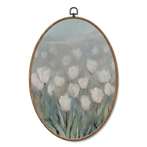 Yorhifa Cottagecore Wandkunst, Vintage-Stil, weiße Tulpen, gerahmt, oval, rustikales Landhaus-Tulpenfeld, ovale Wanddekoration, rustikales Bauernhaus-Leinwand-Kunstwerk, Hängedekoration, 21,6 x 29,2 Yorhifa Cottagecore Wandkunst, Vintage-Stil, weiße Tulpen, gerahmt, oval, rustikales Landhaus-Tulpenfeld, ovale Wanddekoration, rustikales Bauernhaus-Leinwand-Kunstwerk, Hängedekoration, 21,6 x 29,2 von Yorhifa