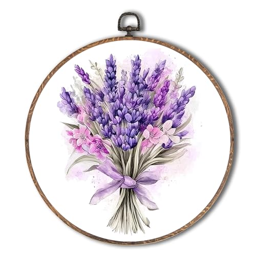 Yorhifa Gerahmte Wandkunst, violetter Lavendel, Retro, violette Blume, runder Wandkunst, Cottagecore-Lavendelstrauß, runde Wanddekoration, Blumen-Kreis, Leinwand-Kunstwerk, Hängedekoration, 25,4 x Yorhifa Gerahmte Wandkunst, violetter Lavendel, Retro, violette Blume, runder Wandkunst, Cottagecore-Lavendelstrauß, runde Wanddekoration, Blumen-Kreis, Leinwand-Kunstwerk, Hängedekoration, 25,4 x von Yorhifa