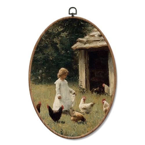 Yorhifa Rustikaler Vintage-Stil, gerahmte Wandkunst, Cottagecore Landhausmädchen und Huhn, ovale Wandkunst, Bauernhaus, Bauernhof, ovale Wanddekoration, ländliches Leinwand-Kunstwerk, Hängedekoration Yorhifa Rustikaler Vintage-Stil, gerahmte Wandkunst, Cottagecore Landhausmädchen und Huhn, ovale Wandkunst, Bauernhaus, Bauernhof, ovale Wanddekoration, ländliches Leinwand-Kunstwerk, Hängedekoration von Yorhifa