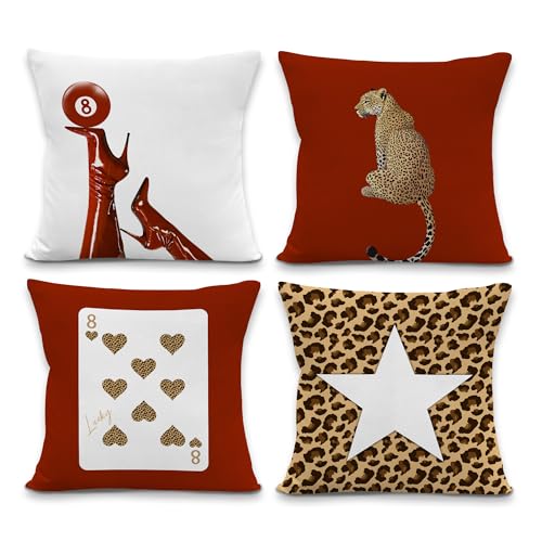 Yorhifa Zierkissenbezüge mit Leopardenmuster, 45,7 x 45,7 cm, Leopardenmuster, dekorativ, für Mädchenzimmer, Studentenwohnheim, Kinderzimmer, Klassenzimmer, Dekoration, 4 Stück Yorhifa Zierkissenbezüge mit Leopardenmuster, 45,7 x 45,7 cm, Leopardenmuster, dekorativ, für Mädchenzimmer, Studentenwohnheim, Kinderzimmer, Klassenzimmer, Dekoration, 4 Stück von Yorhifa