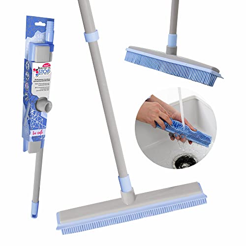 York Gummibesen Mit Abzieher Besen Mit Gummiborsten Und Teleskopischem Stiel Mit Silbermikropartikeln Abstreifer Für Flüssigkeiten Bodenbürste Für Teppich Grau Blau Bacteria Stop 24 x 5 x 74-140 cm von York Bacteria Stop