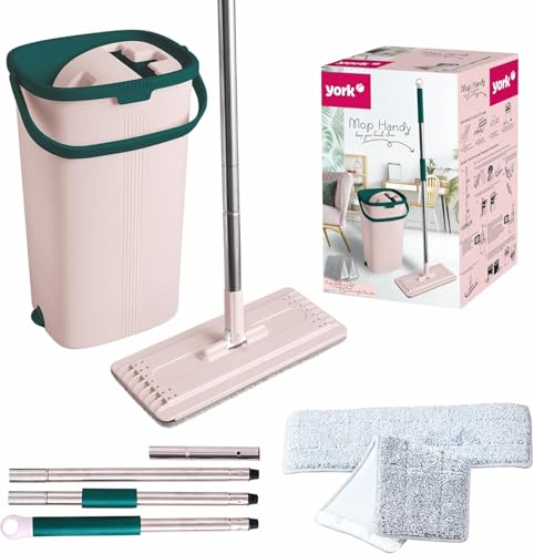 Bodenwischer Mop Set - Handy | Flach, Schwenkbar mit Zwei Kammer Putzeimer | Wischmopp mit Auswringfunktion | Nass-Trocken Reinigungs | Für alle Böden Geeignet | Wischer Set Handlich und Kompakt… von York