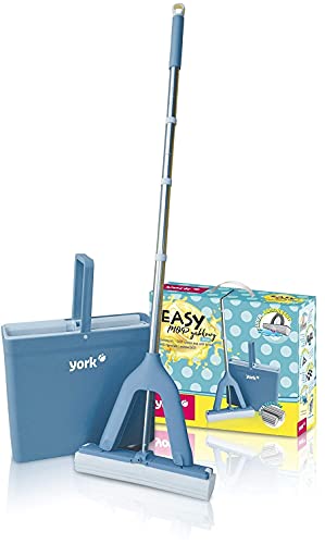 YORK | Schwammwischer mit Easy-Auspress-Eimer | Bodenwischer Set | Mopp | Wischmopp | Waschlappen | Wischroboter | Reinigung von Fliesen und Laminat | Saugwischer | Flachmopp | EasyWring von York