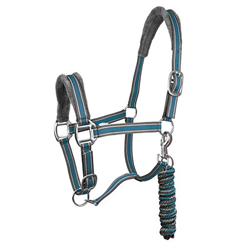 York Halfterset Halfter mit Strick Calipso Halfter & Strick gepolstert (Cob, grau/blau) von York
