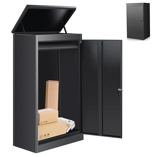 Yorkgargen Stahl Briefkasten für Außen, Paketkasten mit Zahlenschloss, Pulverbeschichteter Briefkasten Paketbox, Paketbriefkasten mit wasserdichter & diebstahlsicherer Funktion (53 x 42 x 130cm) von Yorkgargen