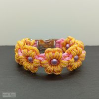 Blumen Halsband Aus Paracord - Für Kleine Hunde | Rosa/Gelb von YorkieTownDesign