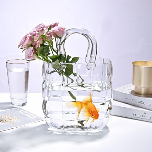 Yorkmills Glasvase für Blumen, Frühlingsdekoration, transparente Vase für Tafelaufsätze, Handtaschen-Gittervase für Blumen, Tischaufsätze für Esszimmer, kleine Glasfischschale, Blumenvase, moderne von Yorkmills